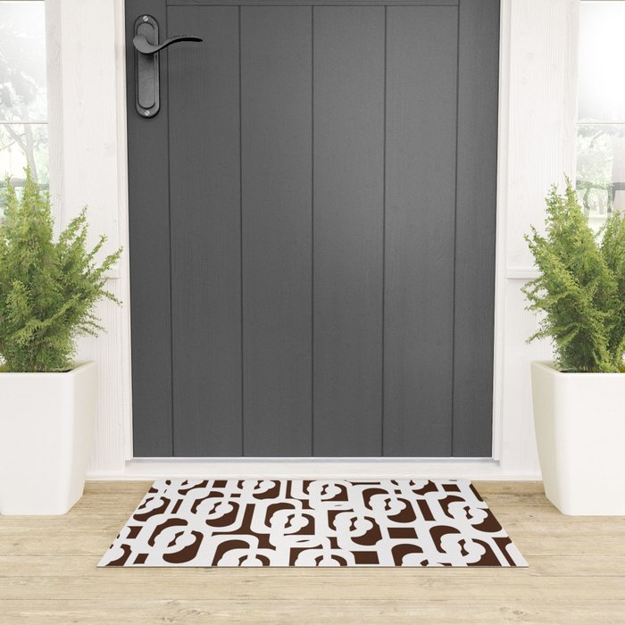 Mid Century Modern Loops Brown and White Retro Contemporary Pattern Welcome Mat Gallery Image 3