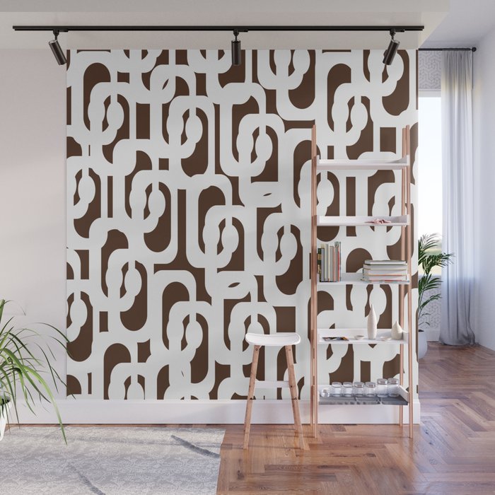 Mid Century Modern Loops Brown and White Retro Contemporary Pattern Wall Mural Gallery Image 1