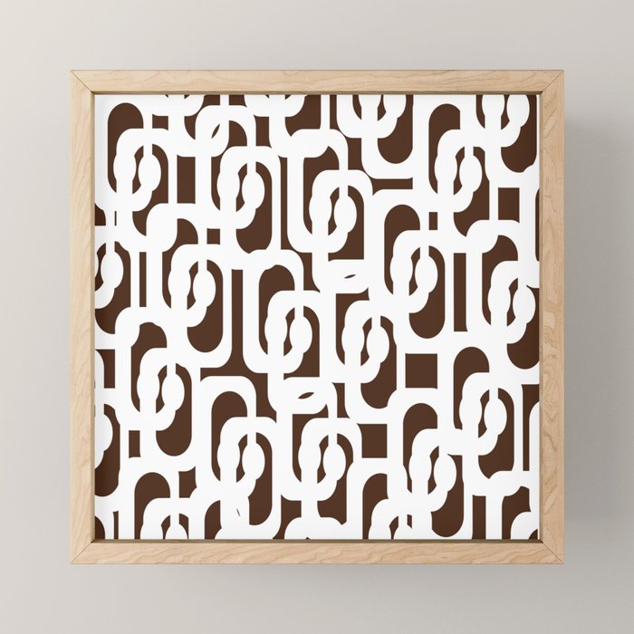 Mid Century Modern Loops Brown and White Retro Contemporary Pattern Mini Art Print Gallery Image 1