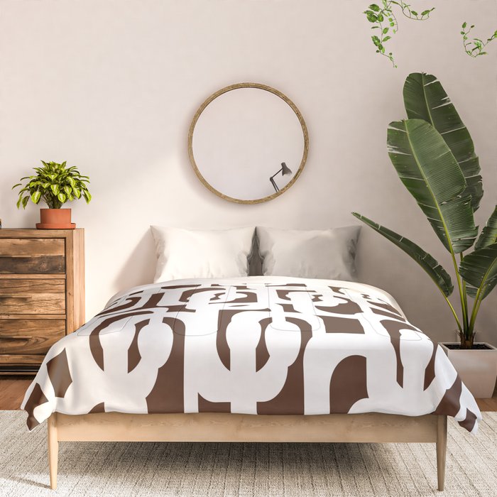 Mid Century Modern Loops Brown and White Retro Contemporary Pattern Comforter Gallery Image 3