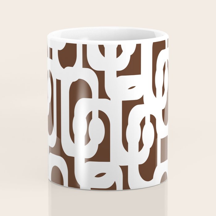 Mid Century Modern Loops Brown and White Retro Contemporary Pattern Coffee Mug Gallery Image 4
