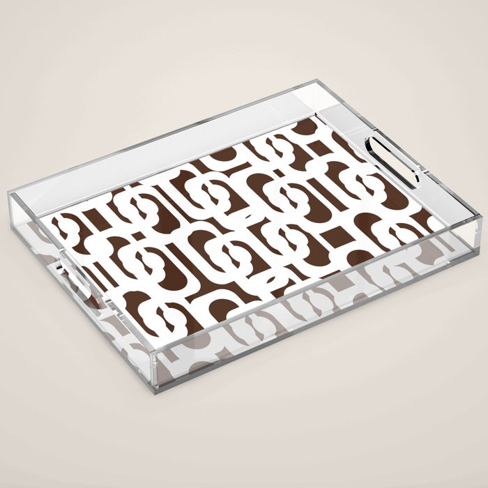 Mid Century Modern Loops Brown and White Retro Contemporary Pattern Acrylic Tray Gallery Image 1