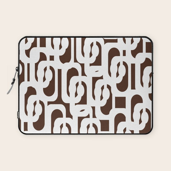 Mid Century Modern Loops Brown and White Retro Contemporary Pattern Laptop Sleeve Gallery Image 1