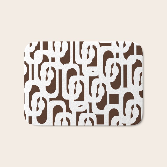 Mid Century Modern Loops Brown and White Retro Contemporary Pattern Bath Mat Gallery Image 1