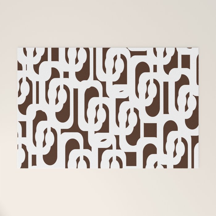 Mid Century Modern Loops Brown and White Retro Contemporary Pattern Welcome Mat Gallery Image 1
