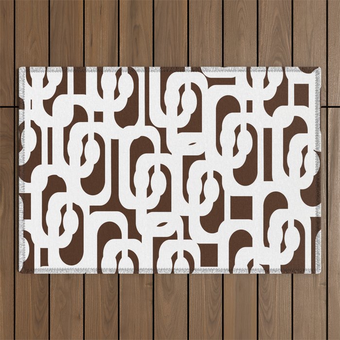 Mid Century Modern Loops Brown and White Retro Contemporary Pattern Outdoor Rug Gallery Image 1