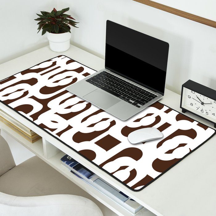 Mid Century Modern Loops Brown and White Retro Contemporary Pattern Desk Mat Gallery Image 2