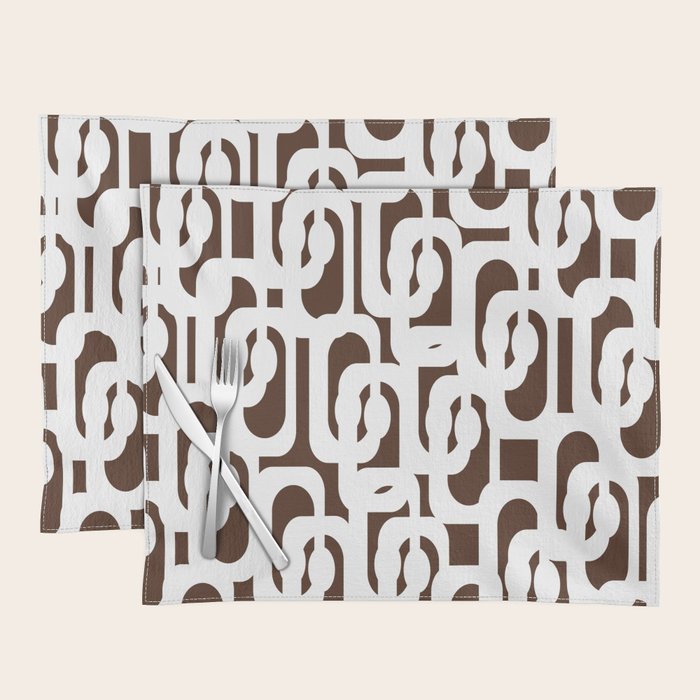 Mid Century Modern Loops Brown and White Retro Contemporary Pattern Placemat Gallery Image 1