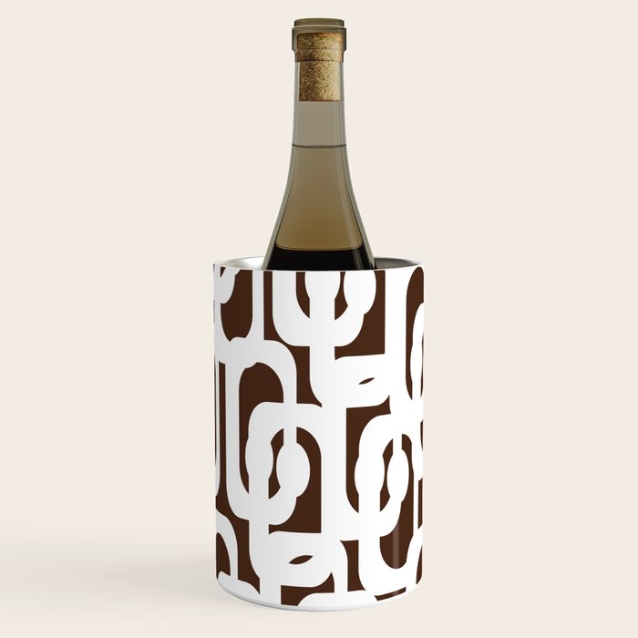 Mid Century Modern Loops Brown and White Retro Contemporary Pattern Wine Chiller Gallery Image 1