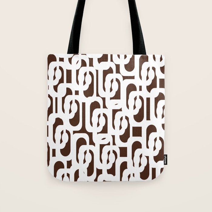 Mid Century Modern Loops Brown and White Retro Contemporary Pattern Tote Bag Gallery Image 1