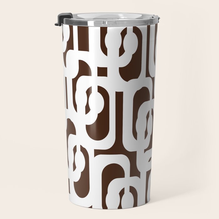 Mid Century Modern Loops Brown and White Retro Contemporary Pattern Travel Mug Gallery Image 3