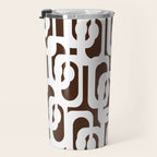 Mid Century Modern Loops Brown and White Retro Contemporary Pattern Travel Mug Gallery Image 3