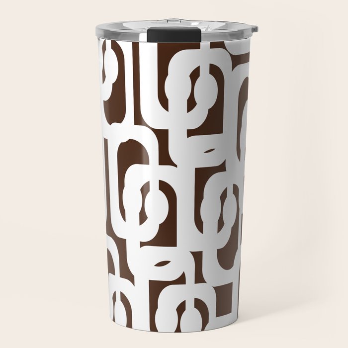 Mid Century Modern Loops Brown and White Retro Contemporary Pattern Travel Mug Gallery Image 1