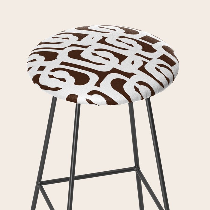 Mid Century Modern Loops Brown and White Retro Contemporary Pattern Stool Gallery Image 2