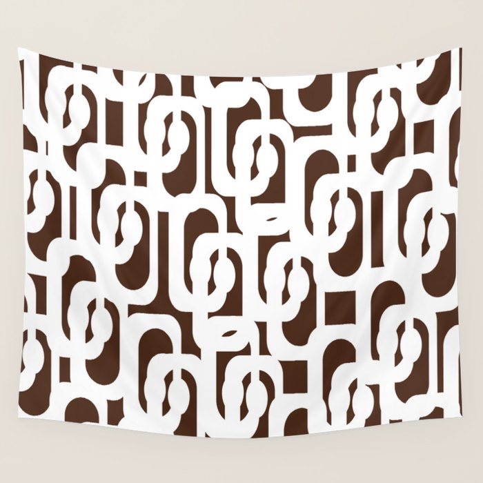 Mid Century Modern Loops Brown and White Retro Contemporary Pattern Wall Tapestry Gallery Image 4