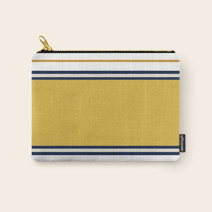 Wide and Thin Stripes Color Block Pattern in Mustard Yellow, Navy Blue, Ivory, and White Carry All Pouch Gallery Image 1