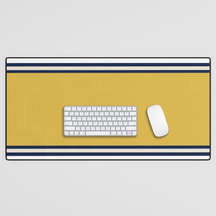 Wide and Thin Stripes Color Block Pattern in Mustard Yellow, Navy Blue, Ivory, and White Desk Mat Gallery Image 1