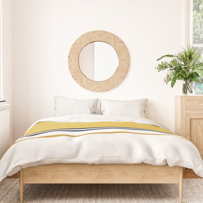 Wide and Thin Stripes Color Block Pattern in Mustard Yellow, Navy Blue, Ivory, and White Duvet Cover Gallery Image 3