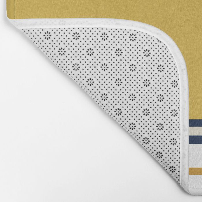 Wide and Thin Stripes Color Block Pattern in Mustard Yellow, Navy Blue, Ivory, and White Bath Mat Gallery Image 2