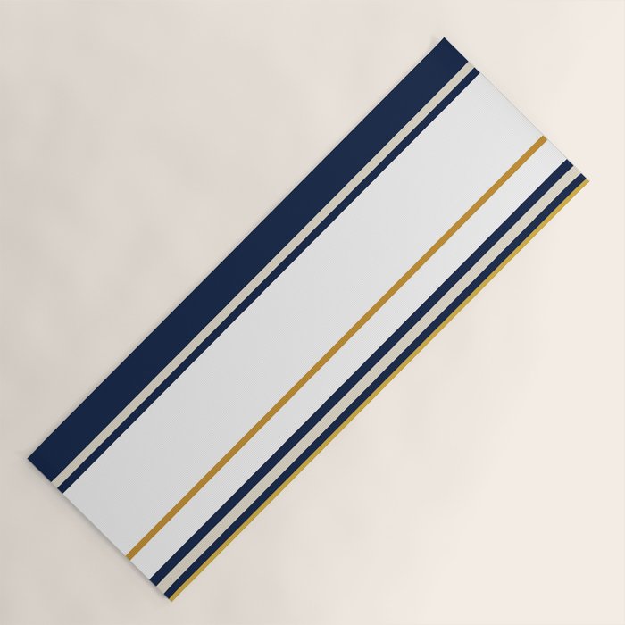 Wide and Thin Stripes Color Block Pattern in Mustard Yellow, Navy Blue, Ivory, and White Yoga Mat Gallery Image 1