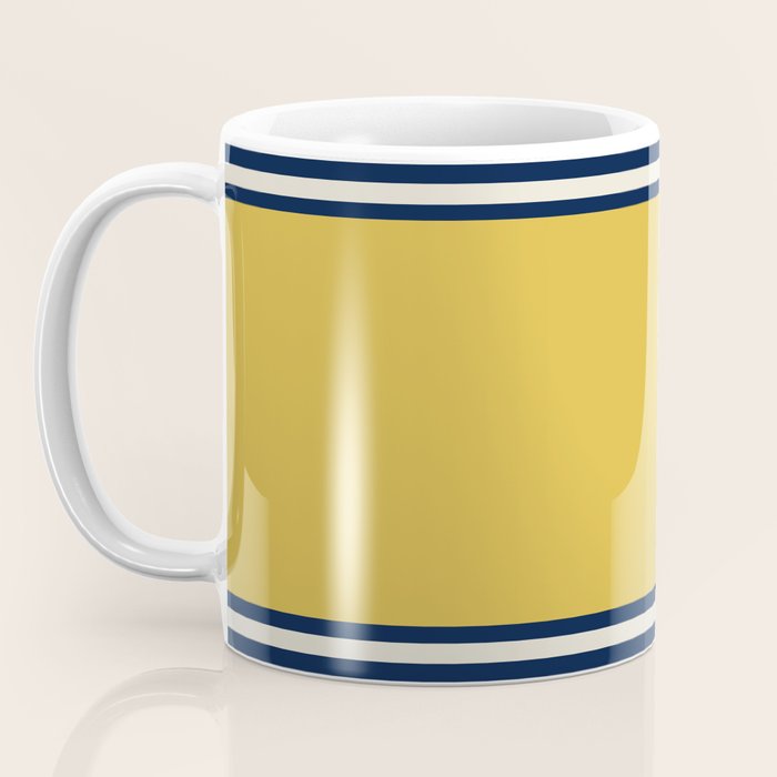 Wide and Thin Stripes Color Block Pattern in Mustard Yellow, Navy Blue, Ivory, and White Coffee Mug Gallery Image 3