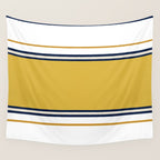 Wide and Thin Stripes Color Block Pattern in Mustard Yellow, Navy Blue, Ivory, and White Wall Tapestry Gallery Image 4
