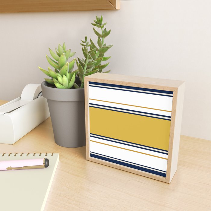 Wide and Thin Stripes Color Block Pattern in Mustard Yellow, Navy Blue, Ivory, and White Mini Art Print Gallery Image 2