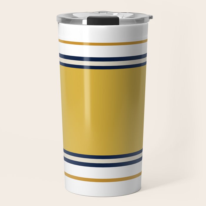 Wide and Thin Stripes Color Block Pattern in Mustard Yellow, Navy Blue, Ivory, and White Travel Mug Gallery Image 1