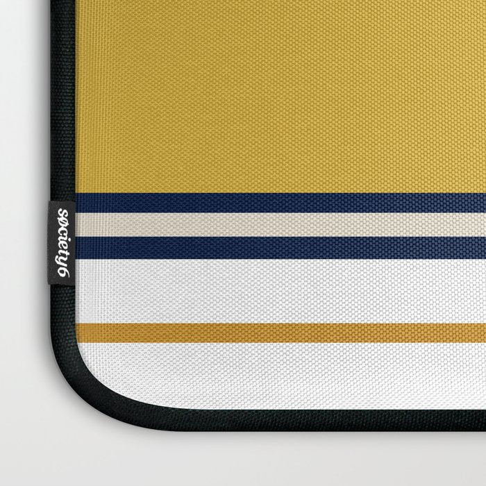 Wide and Thin Stripes Color Block Pattern in Mustard Yellow, Navy Blue, Ivory, and White Laptop Sleeve Gallery Image 3