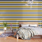 Wide and Thin Stripes Color Block Pattern in Mustard Yellow, Navy Blue, Ivory, and White Wallpaper Gallery Image 3