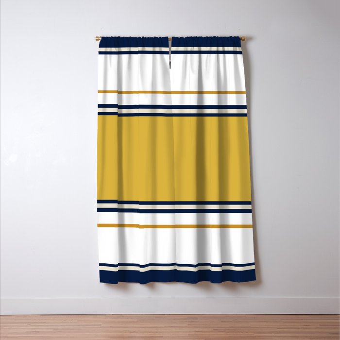 Wide and Thin Stripes Color Block Pattern in Mustard Yellow, Navy Blue, Ivory, and White Window Curtain Gallery Image 3
