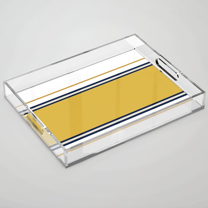 Wide and Thin Stripes Color Block Pattern in Mustard Yellow, Navy Blue, Ivory, and White Acrylic Tray Gallery Image 1