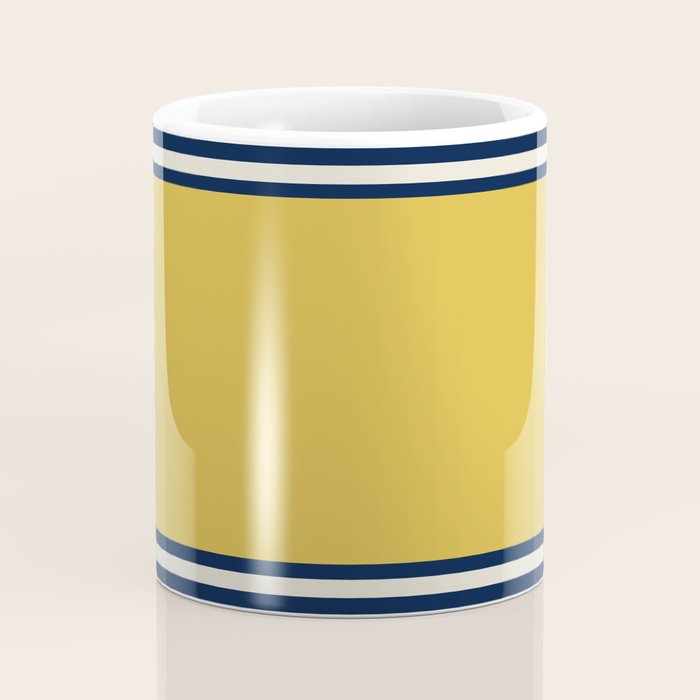 Wide and Thin Stripes Color Block Pattern in Mustard Yellow, Navy Blue, Ivory, and White Coffee Mug Gallery Image 4