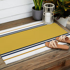 Wide and Thin Stripes Color Block Pattern in Mustard Yellow, Navy Blue, Ivory, and White Outdoor Rug Gallery Image 2