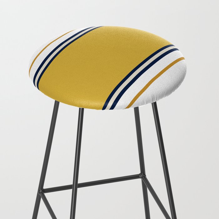 Wide and Thin Stripes Color Block Pattern in Mustard Yellow, Navy Blue, Ivory, and White Stool Gallery Image 2