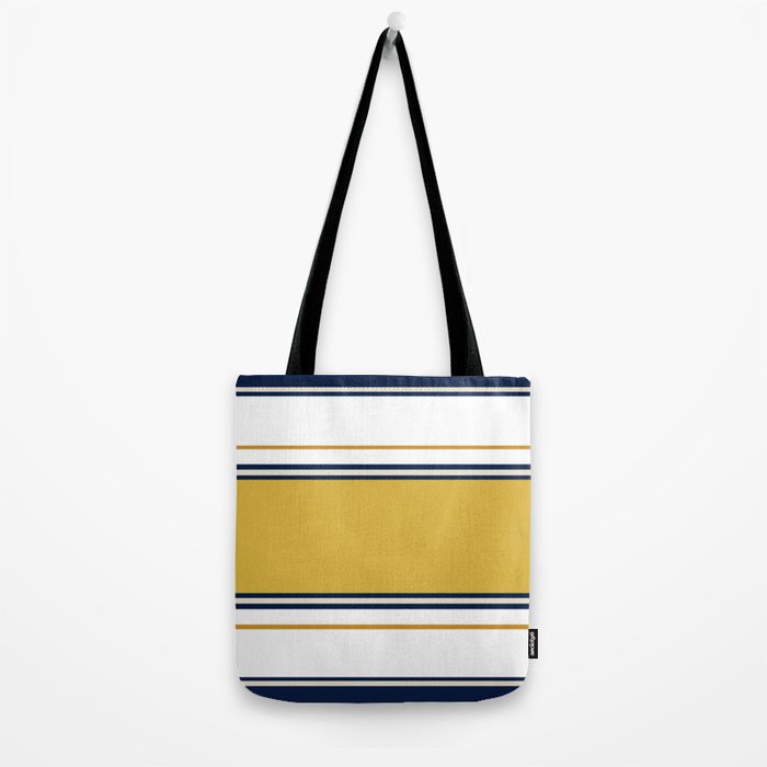 Wide and Thin Stripes Color Block Pattern in Mustard Yellow, Navy Blue, Ivory, and White Tote Bag Gallery Image 2
