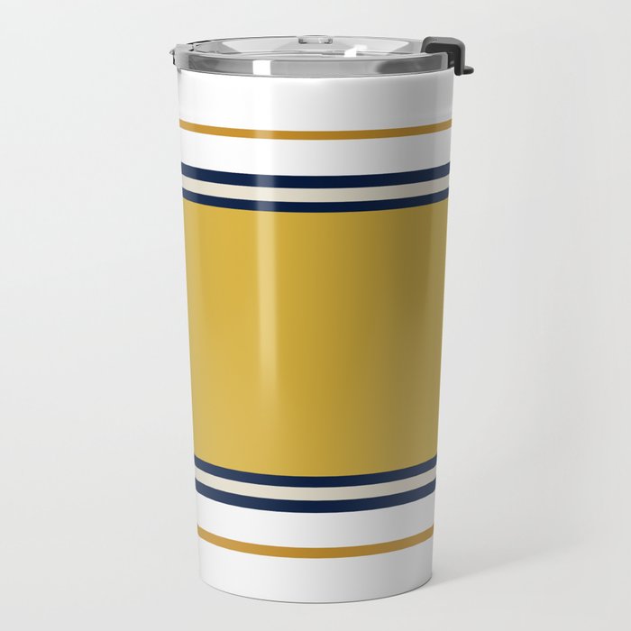 Wide and Thin Stripes Color Block Pattern in Mustard Yellow, Navy Blue, Ivory, and White Travel Mug Gallery Image 2