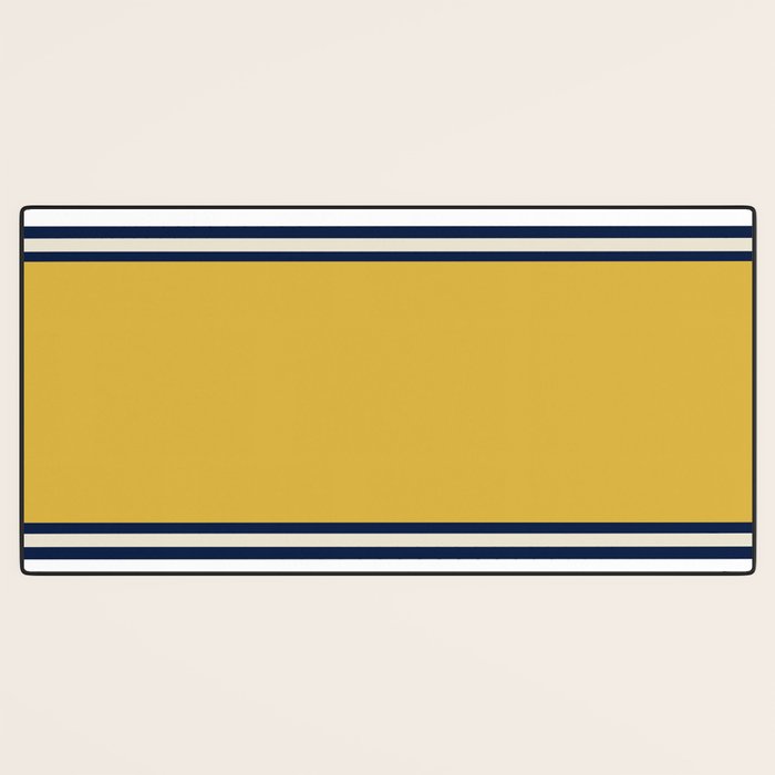 Wide and Thin Stripes Color Block Pattern in Mustard Yellow, Navy Blue, Ivory, and White Desk Mat Gallery Image 3