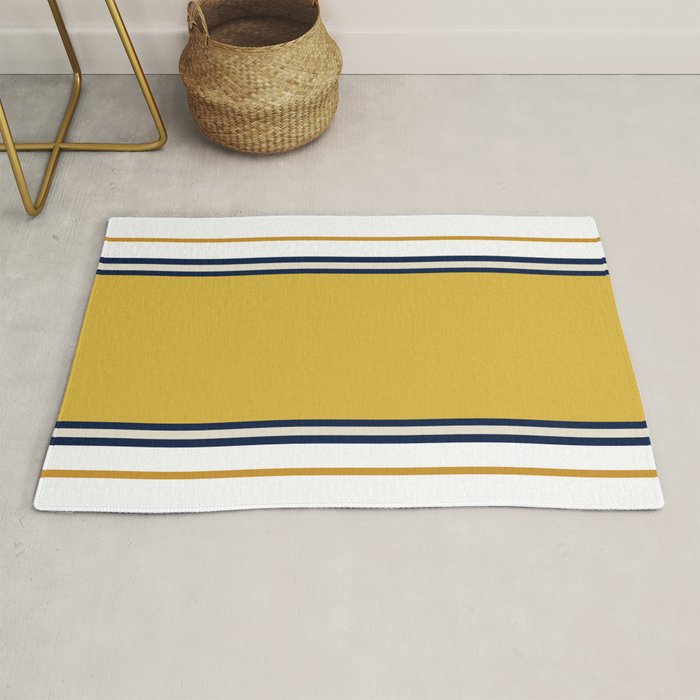 Wide and Thin Stripes Color Block Pattern in Mustard Yellow, Navy Blue, Ivory, and White Rug Gallery Image 1