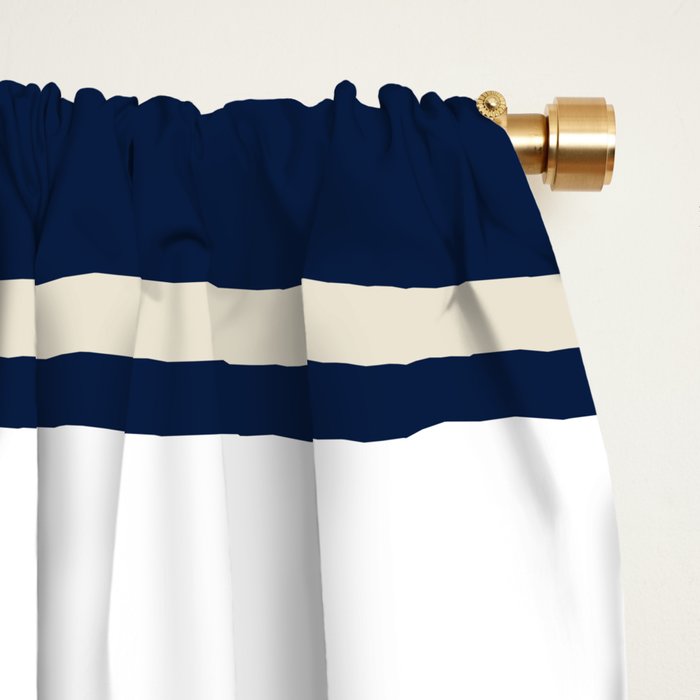 Wide and Thin Stripes Color Block Pattern in Mustard Yellow, Navy Blue, Ivory, and White Window Curtain Gallery Image 2