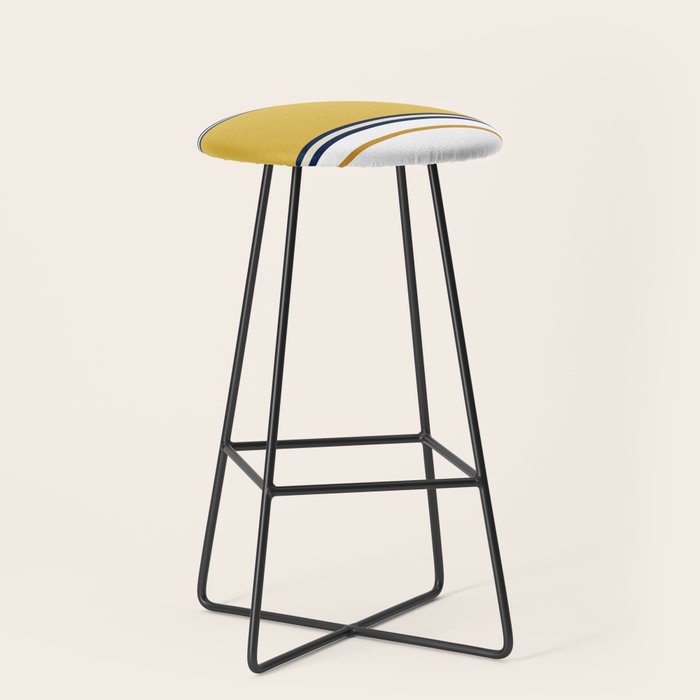 Wide and Thin Stripes Color Block Pattern in Mustard Yellow, Navy Blue, Ivory, and White Stool Gallery Image 1