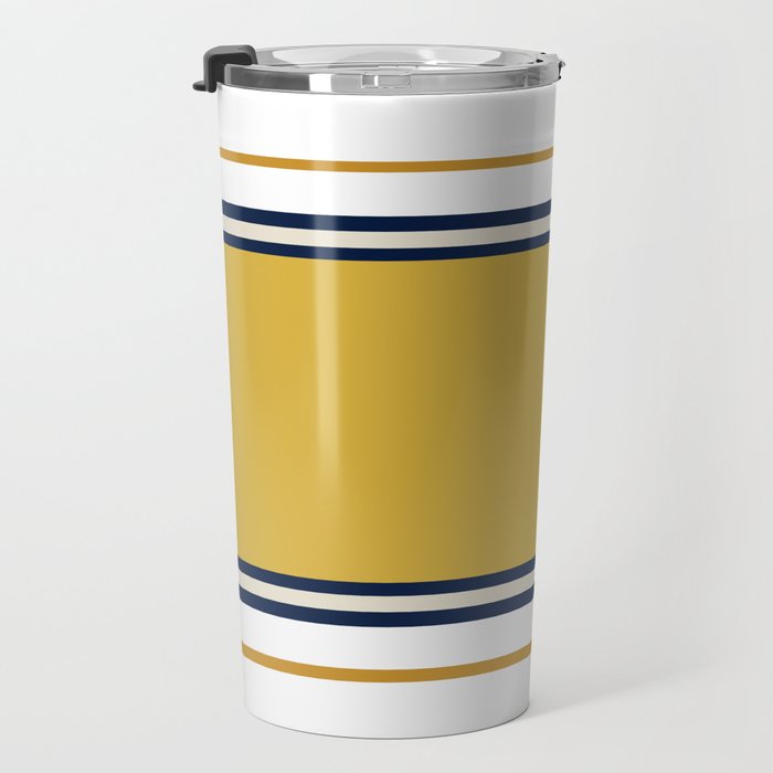 Wide and Thin Stripes Color Block Pattern in Mustard Yellow, Navy Blue, Ivory, and White Travel Mug Gallery Image 3