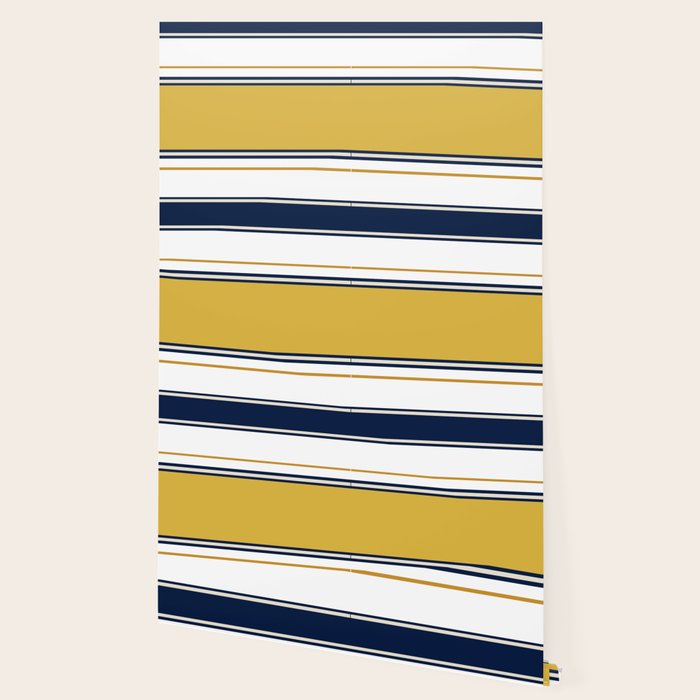 Wide and Thin Stripes Color Block Pattern in Mustard Yellow, Navy Blue, Ivory, and White Wallpaper Gallery Image 2