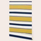 Wide and Thin Stripes Color Block Pattern in Mustard Yellow, Navy Blue, Ivory, and White Wallpaper Gallery Image 2