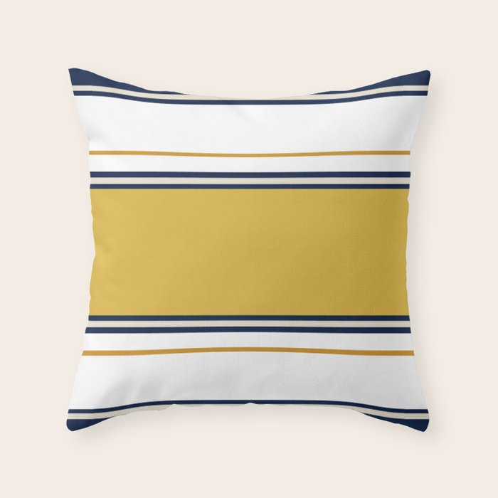Wide and Thin Stripes Color Block Pattern in Mustard Yellow, Navy Blue, Ivory, and White Throw Pillow Gallery Image 6