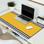 Wide and Thin Stripes Color Block Pattern in Mustard Yellow, Navy Blue, Ivory, and White Desk Mat Gallery Image 2