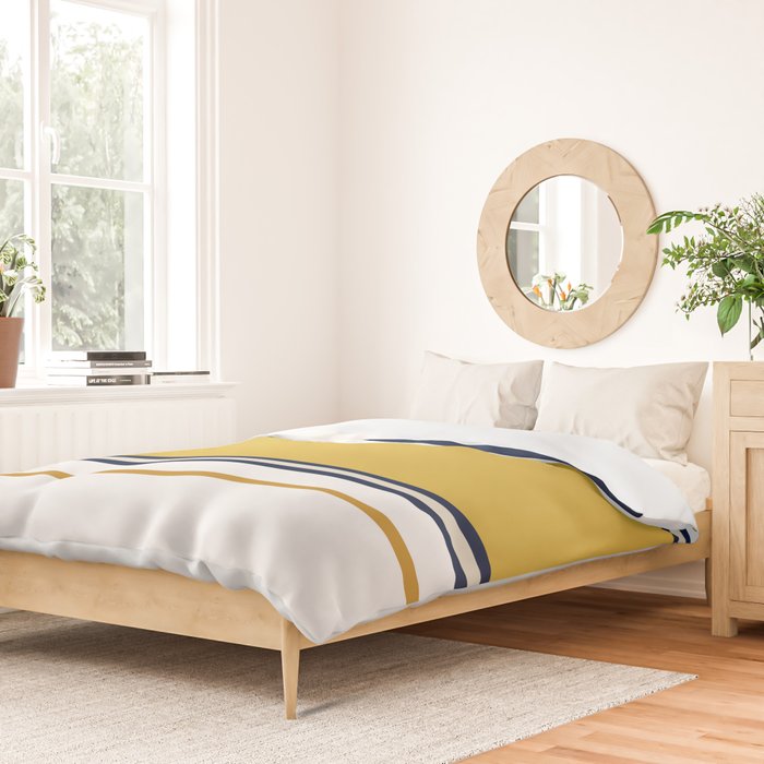 Wide and Thin Stripes Color Block Pattern in Mustard Yellow, Navy Blue, Ivory, and White Duvet Cover Gallery Image 2