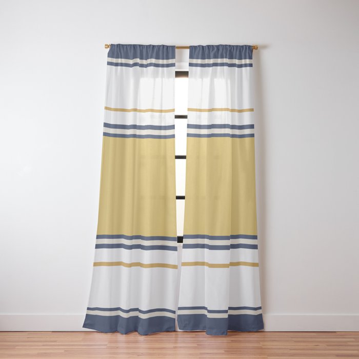 Wide and Thin Stripes Color Block Pattern in Mustard Yellow, Navy Blue, Ivory, and White Window Curtain Gallery Image 2