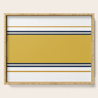 Wide and Thin Stripes Color Block Pattern in Mustard Yellow, Navy Blue, Ivory, and White Serving Tray Gallery Image 1