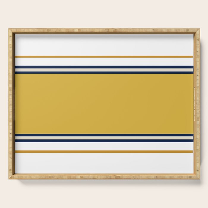 Wide and Thin Stripes Color Block Pattern in Mustard Yellow, Navy Blue, Ivory, and White Serving Tray Gallery Image 1